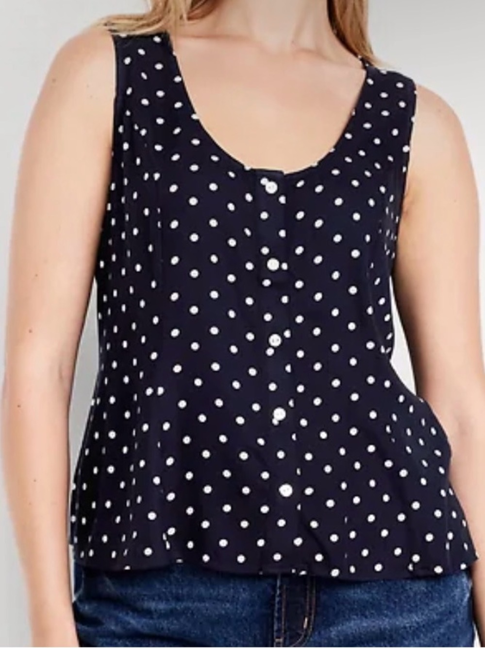 Old Navy Button-Down Polka Dot Tank Top Blouse V-neck Princess Cut Large L Women